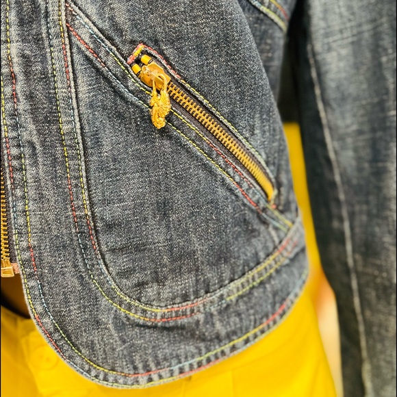 CAPPOPERA ATELIER Made in Italy Denim Cropped Jacket Zip closure Pockets front - Picture 7 of 14